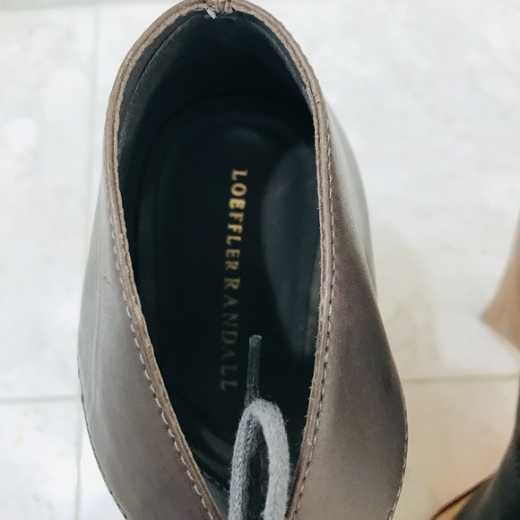 LOEFFLER RANDALL {10} Pumps Lace-Up Gray Leather Wood Heel Platform - Picture 10 of 10